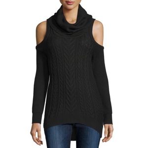 HauteHippie Black Cable Knit Cold Shoulder Sweater